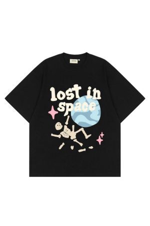 Style Core Aesthetics, New Style Trends - 'Lost in Space' Graphic Print Cotton T-Shirt