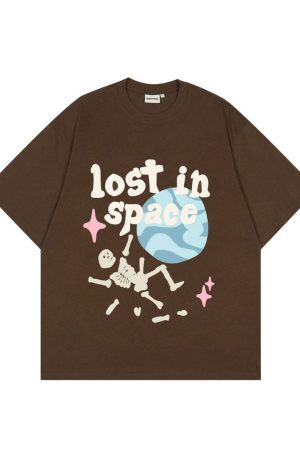Style Core Aesthetics, New Style Trends - 'Lost in Space' Graphic Print Cotton T-Shirt