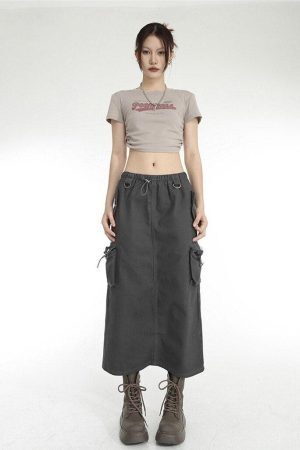 Style Core Aesthetics, New Style Trends - Low Rise Parachute Maxi Skirt
