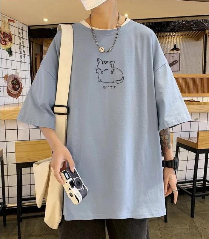 Style Core Aesthetics, New Style Trends - Lying Cat Drop Shoulder Tee Style Core Aesthetics, New Style Trends - Lying Cat Drop Shoulder Tee