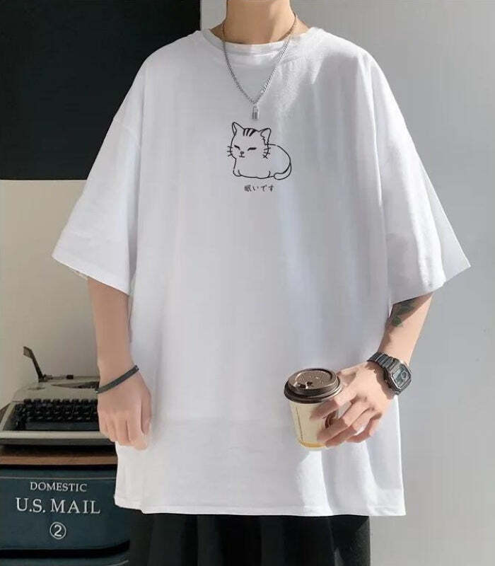 Style Core Aesthetics, New Style Trends - Lying Cat Drop Shoulder Tee Style Core Aesthetics, New Style Trends - Lying Cat Drop Shoulder Tee
