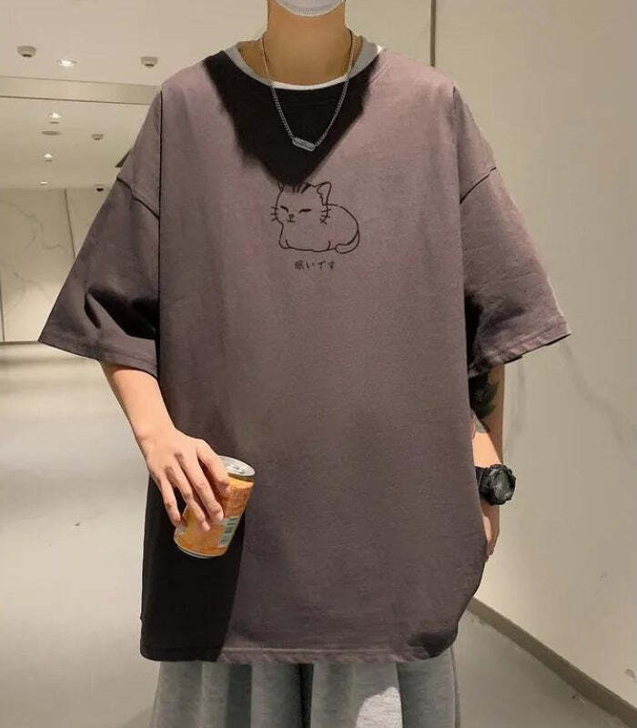 Style Core Aesthetics, New Style Trends - Lying Cat Drop Shoulder Tee Style Core Aesthetics, New Style Trends - Lying Cat Drop Shoulder Tee