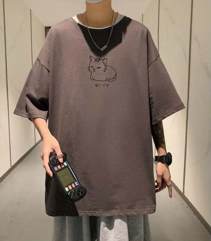 Style Core Aesthetics, New Style Trends - Lying Cat Drop Shoulder Tee Style Core Aesthetics, New Style Trends - Lying Cat Drop Shoulder Tee