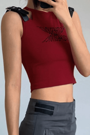 Style Core Aesthetics, New Style Trends - Metal Strap Cutout Cropped Tank Top