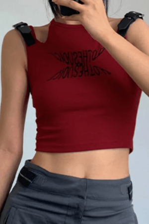 Style Core Aesthetics, New Style Trends - Metal Strap Cutout Cropped Tank Top