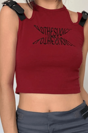 Style Core Aesthetics, New Style Trends - Metal Strap Cutout Cropped Tank Top