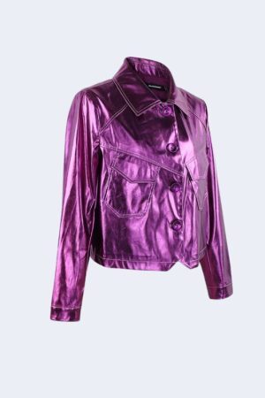 Style Core Aesthetics, New Style Trends - Metallic Fuchsia Faux Leather Jacket