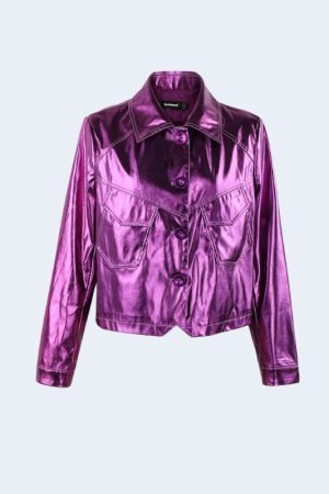 Style Core Aesthetics, New Style Trends - Metallic Fuchsia Faux Leather Jacket