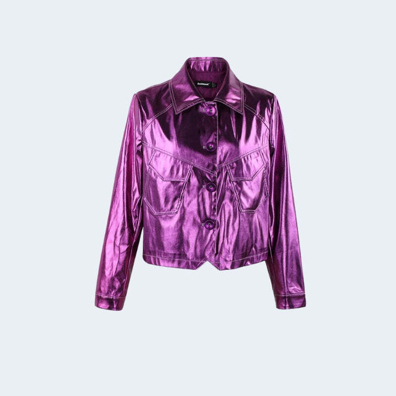 Style Core Aesthetics, New Style Trends - Metallic Fuchsia Faux Leather Jacket