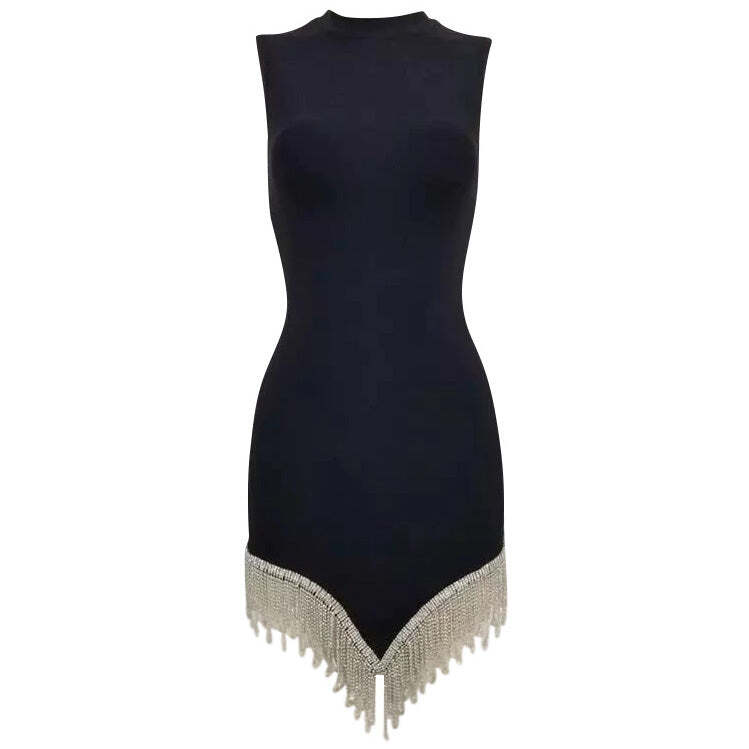 Style Core Aesthetics, New Style Trends - Midnight Rhinestone Fringe Dress
