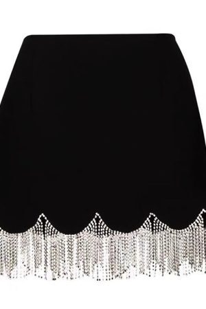 Style Core Aesthetics, New Style Trends - Midnight Rhinestone Fringe Skirt