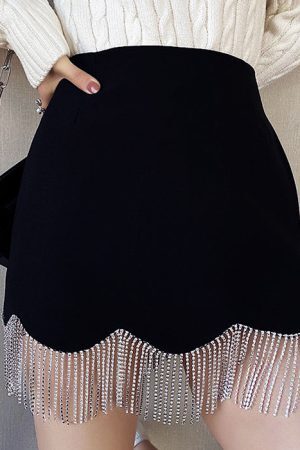 Style Core Aesthetics, New Style Trends - Midnight Rhinestone Fringe Skirt