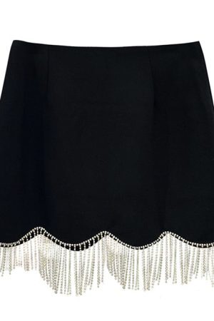 Style Core Aesthetics, New Style Trends - Midnight Rhinestone Fringe Skirt