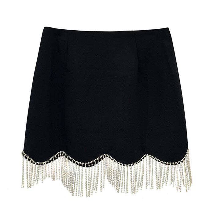 Style Core Aesthetics, New Style Trends - Midnight Rhinestone Fringe Skirt Style Core Aesthetics, New Style Trends - Midnight Rhinestone Fringe Skirt