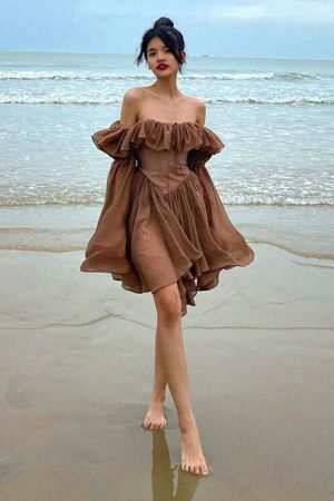 Style Core Aesthetics, New Style Trends - Mocha Brown Mini Dress