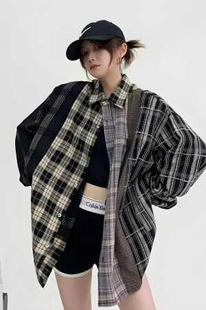 Style Core Aesthetics, New Style Trends - Multi Pattern Plaid Shirt
