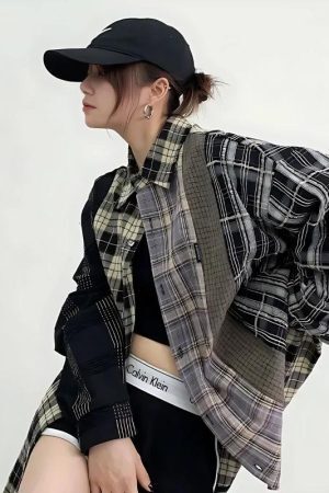 Style Core Aesthetics, New Style Trends - Multi Pattern Plaid Shirt