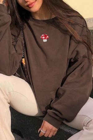 Style Core Aesthetics, New Style Trends - Mushroom Embroidery Aesthetic Sweatshirt