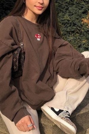 Style Core Aesthetics, New Style Trends - Mushroom Embroidery Aesthetic Sweatshirt