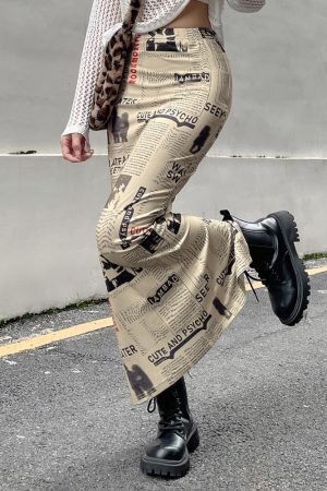 Style Core Aesthetics, New Style Trends - Newspaper Printed Maxi Skirt