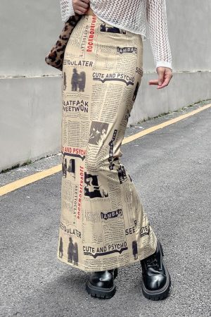 Style Core Aesthetics, New Style Trends - Newspaper Printed Maxi Skirt