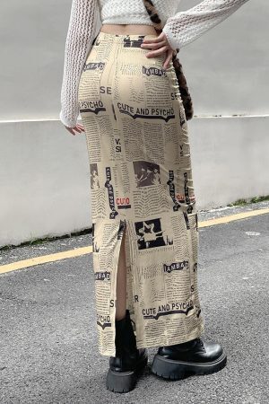 Style Core Aesthetics, New Style Trends - Newspaper Printed Maxi Skirt