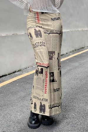 Style Core Aesthetics, New Style Trends - Newspaper Printed Maxi Skirt
