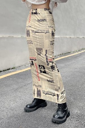 Style Core Aesthetics, New Style Trends - Newspaper Printed Maxi Skirt