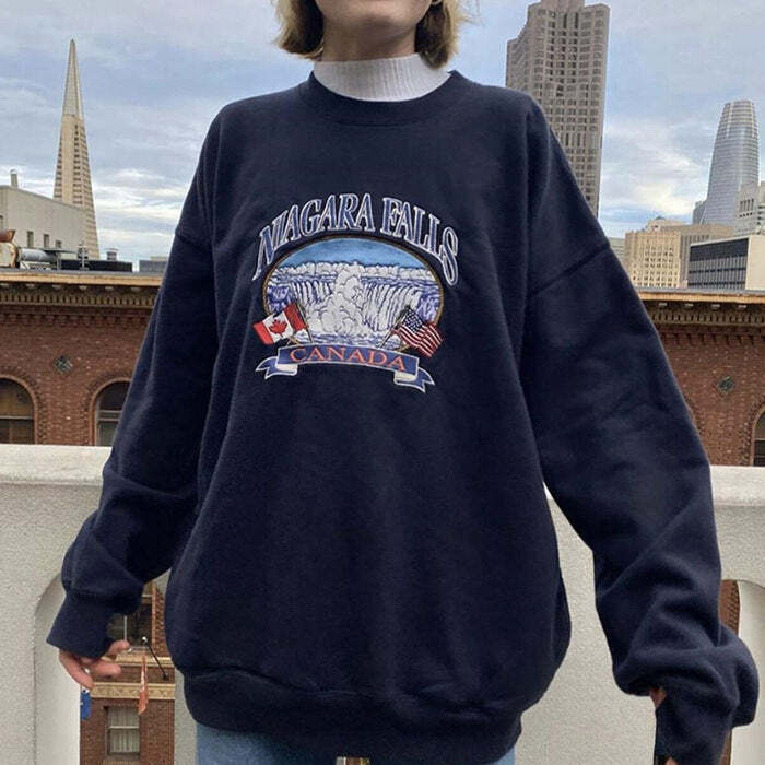 Style Core Aesthetics, New Style Trends - Niagara Falls Embroidery Sweatshirt
