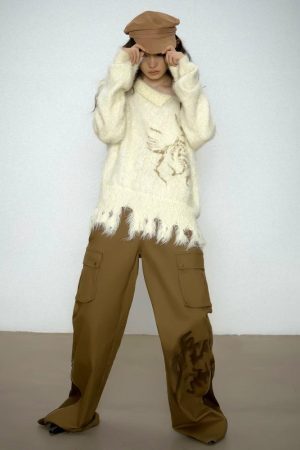 Style Core Aesthetics, New Style Trends - Off Shoulder Distressed Knit Sweater