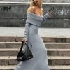 Style Core Aesthetics, New Style Trends - Off Shoulder Fit Knitted Maxi Dress