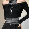 Style Core Aesthetics, New Style Trends - Off Shoulder Long Sleeve Top & Striped Tank Set