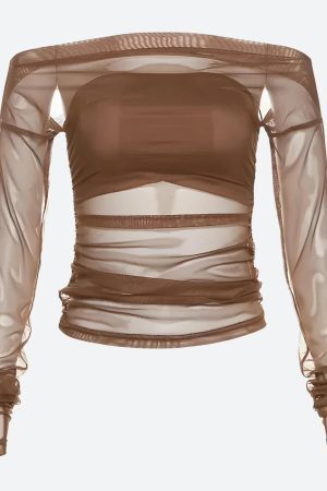 Style Core Aesthetics, New Style Trends - Off Shoulder Mesh Top