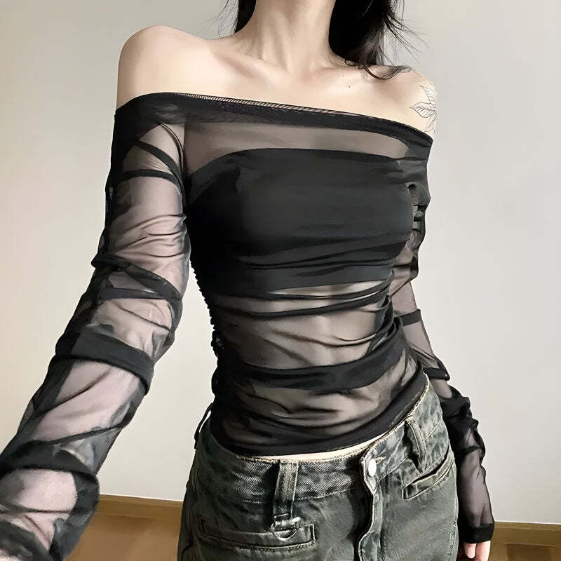 Style Core Aesthetics, New Style Trends - Off Shoulder Mesh Top