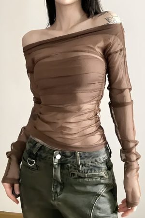 Style Core Aesthetics, New Style Trends - Off Shoulder Mesh Top