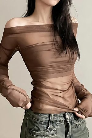 Style Core Aesthetics, New Style Trends - Off Shoulder Mesh Top