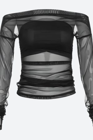 Style Core Aesthetics, New Style Trends - Off Shoulder Mesh Top