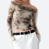 Style Core Aesthetics, New Style Trends - Off Shoulder Ruched Mesh Top