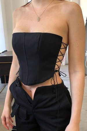 Style Core Aesthetics, New Style Trends - Off Shoulder Strapless Lace Up Corset
