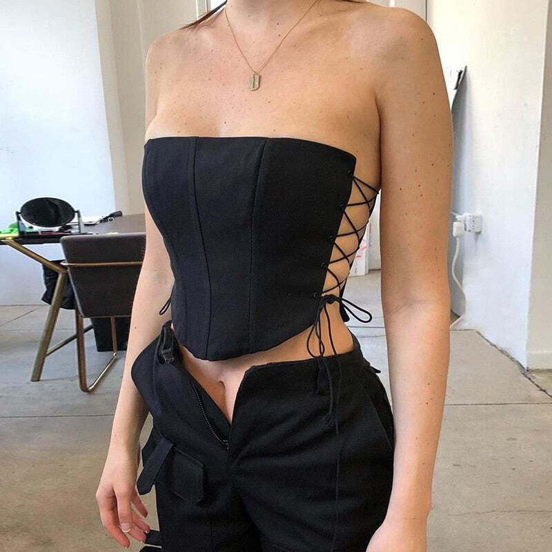 Style Core Aesthetics, New Style Trends - Off Shoulder Strapless Lace Up Corset Style Core Aesthetics, New Style Trends - Off Shoulder Strapless Lace Up Corset
