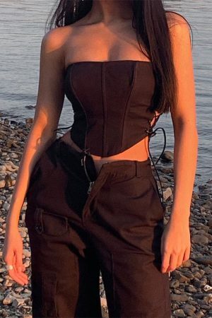 Style Core Aesthetics, New Style Trends - Off Shoulder Strapless Lace Up Corset