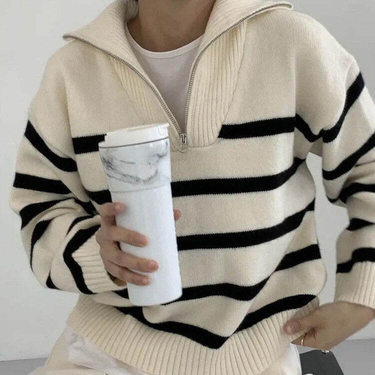 Style Core Aesthetics, New Style Trends - Old Money Zip Up Striped Sweater Style Core Aesthetics, New Style Trends - Old Money Zip Up Striped Sweater