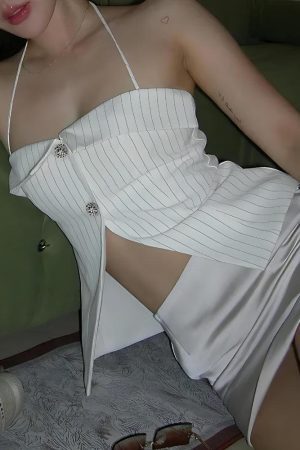 Style Core Aesthetics, New Style Trends - Open Front Striped Shirt Top