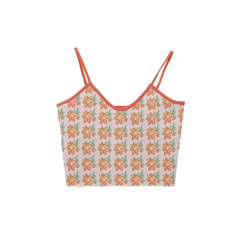 Style Core Aesthetics, New Style Trends - Orange Flower Knit Tank Style Core Aesthetics, New Style Trends - Orange Flower Knit Tank