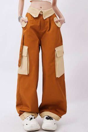 Style Core Aesthetics, New Style Trends - Orange Wide Leg Cargo Pants