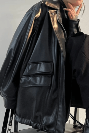 Style Core Aesthetics, New Style Trends - Oversized Black Faux Leather Jacket