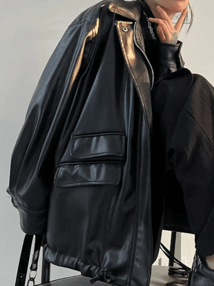 Style Core Aesthetics, New Style Trends - Oversized Black Faux Leather Jacket Style Core Aesthetics, New Style Trends - Oversized Black Faux Leather Jacket