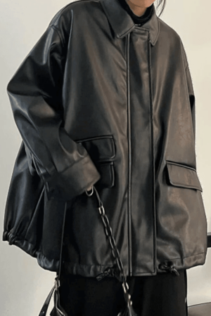 Style Core Aesthetics, New Style Trends - Oversized Black Faux Leather Jacket