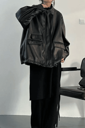 Style Core Aesthetics, New Style Trends - Oversized Black Faux Leather Jacket