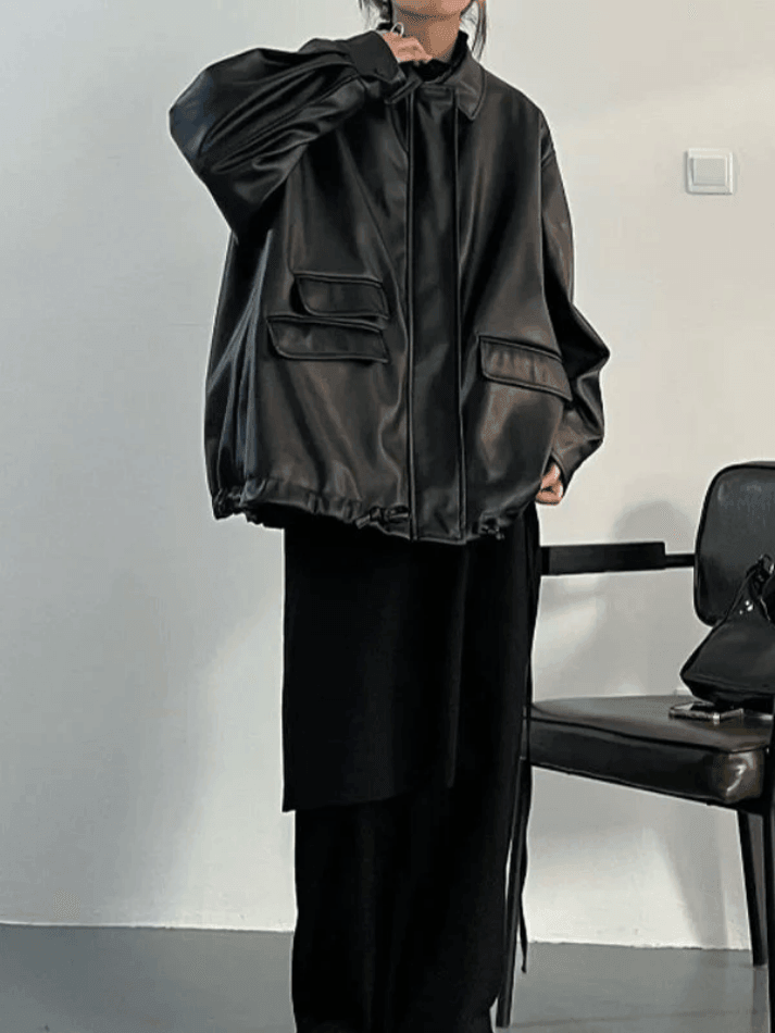 Style Core Aesthetics, New Style Trends - Oversized Black Faux Leather Jacket Style Core Aesthetics, New Style Trends - Oversized Black Faux Leather Jacket